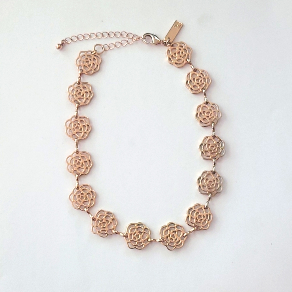 INC rose gold flower choker necklace (never worn!)